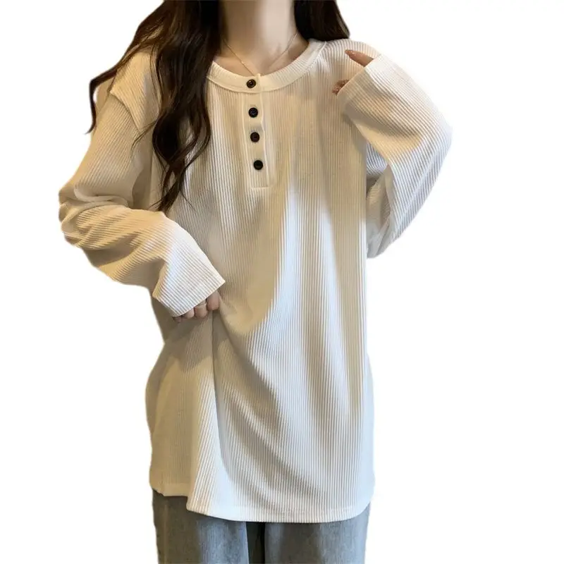 Women's Mid-Length Warm T-Shirt White Long Sleeve - Image 8