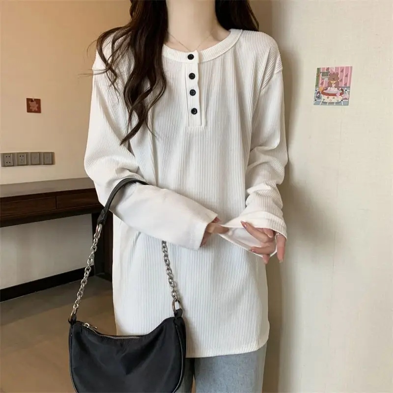 Women's Mid-Length Warm T-Shirt White Long Sleeve — feature 17