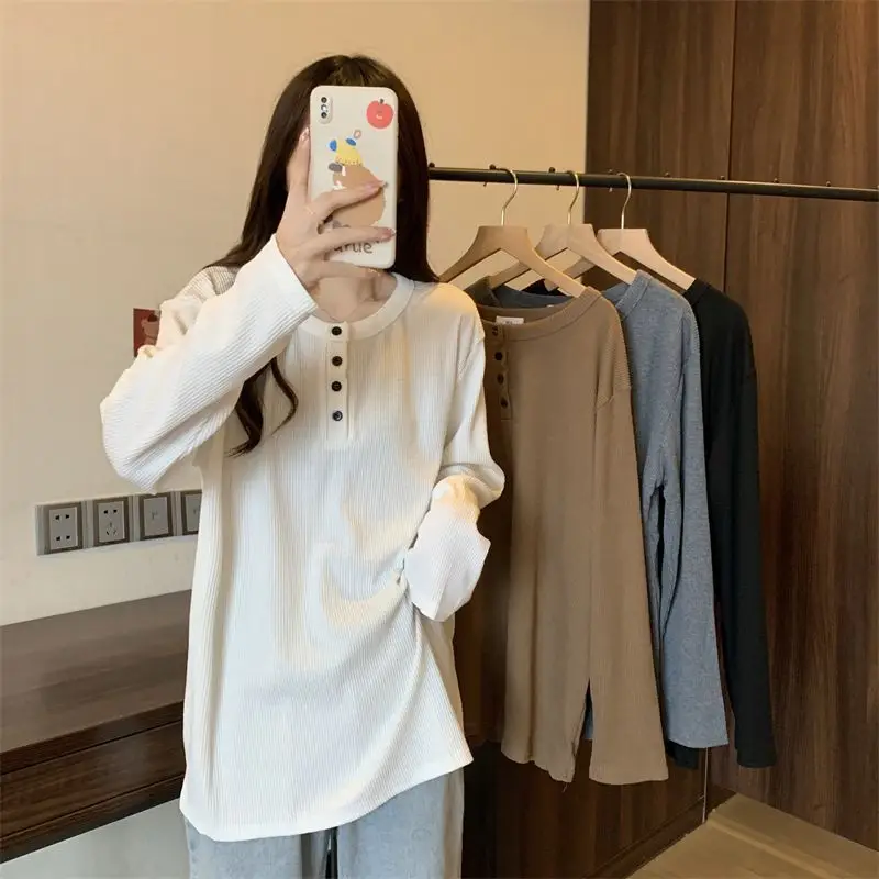 Women's Mid-Length Warm T-Shirt White Long Sleeve — feature 20