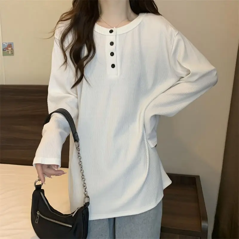 Women's Mid-Length Warm T-Shirt White Long Sleeve — feature 9