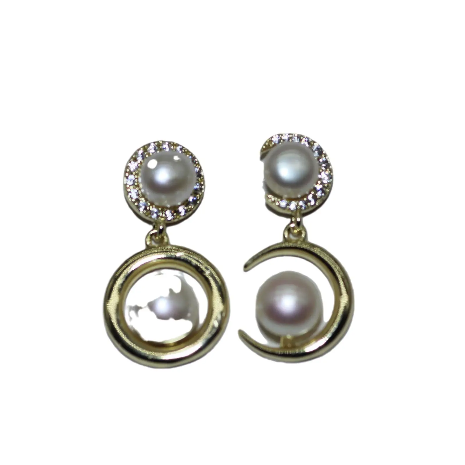 S925 Silver Pearl Moon Earrings Women's AB Design - Image 8