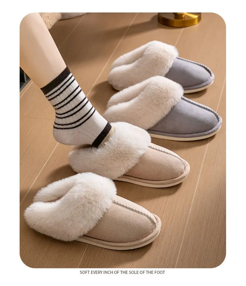 Cotton slippers foreign trade autumn and winter non-slip cotton slippers plush home thick bottom home slippers women couple simple shoes men — feature 12