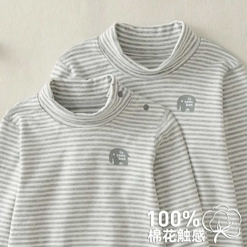 Children Cotton Striped Turtleneck Shirt Mid Collar Autumn Winter Warm - Image 9