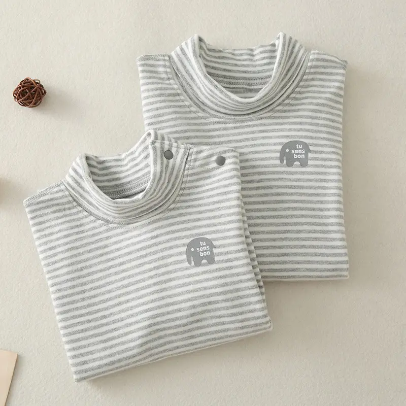 Children Cotton Striped Turtleneck Shirt Mid Collar Autumn Winter Warm - Image 10