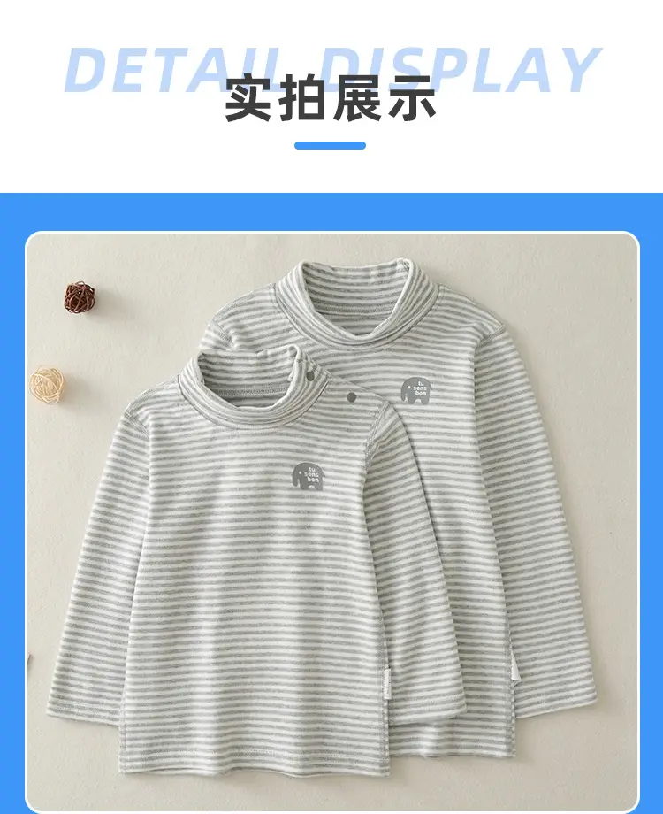 Children Cotton Striped Turtleneck Shirt Mid Collar Autumn Winter Warm — feature 12