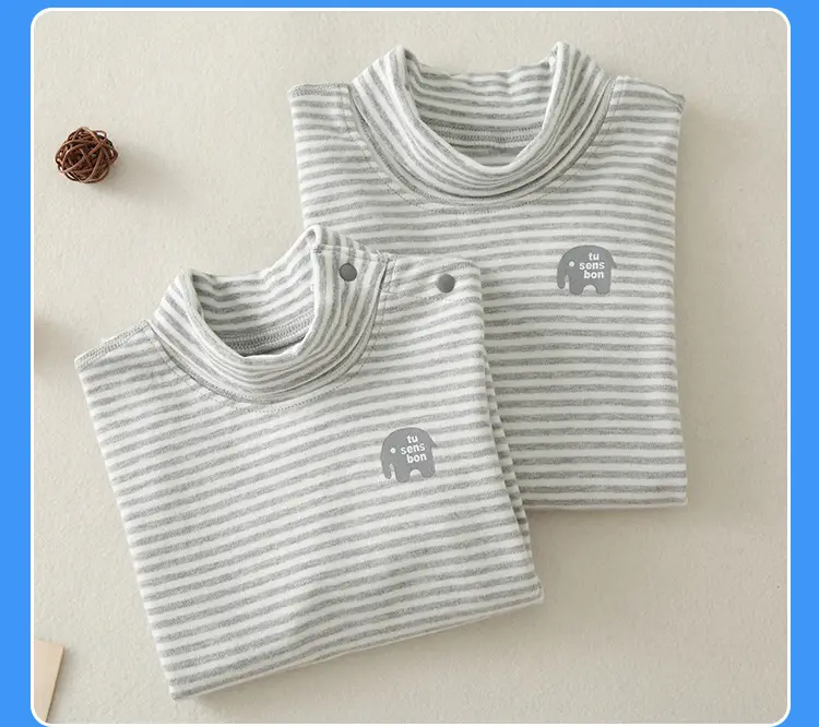 Children Cotton Striped Turtleneck Shirt Mid Collar Autumn Winter Warm — feature 14