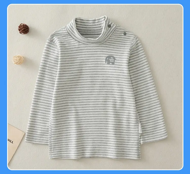 Children Cotton Striped Turtleneck Shirt Mid Collar Autumn Winter Warm — feature 15