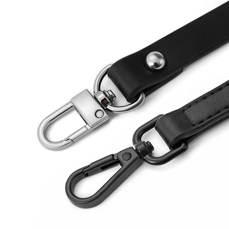 Black Leather Shoulder Crossbody Strap with Metal Clasp - Image 4