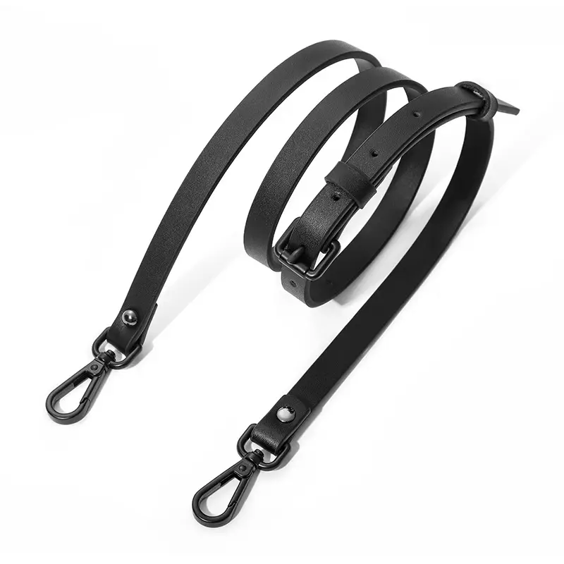 Black Leather Shoulder Crossbody Strap with Metal Clasp - Image 5