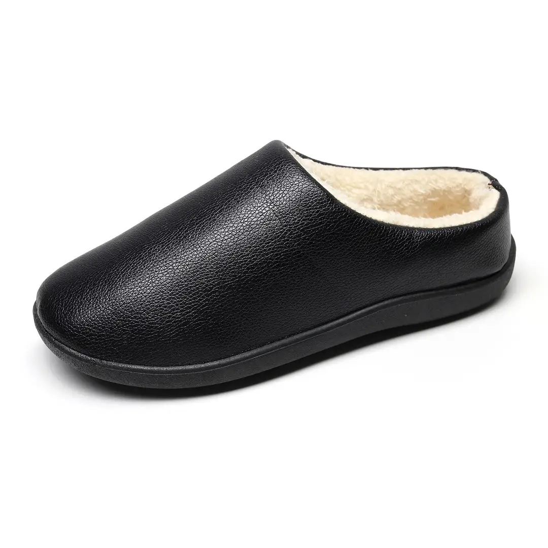 Winter New Home Men's Cotton Shoes Non-slip Soft Sole Leather Waterproof Men's Shoes Indoor Warm fleece-lined Cotton Slippers
