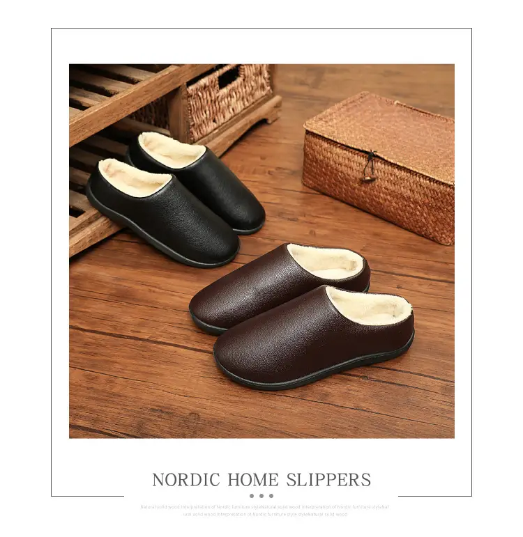 Winter New Home Men's Cotton Shoes Non-slip Soft Sole Leather Waterproof Men's Shoes Indoor Warm fleece-lined Cotton Slippers — feature 10