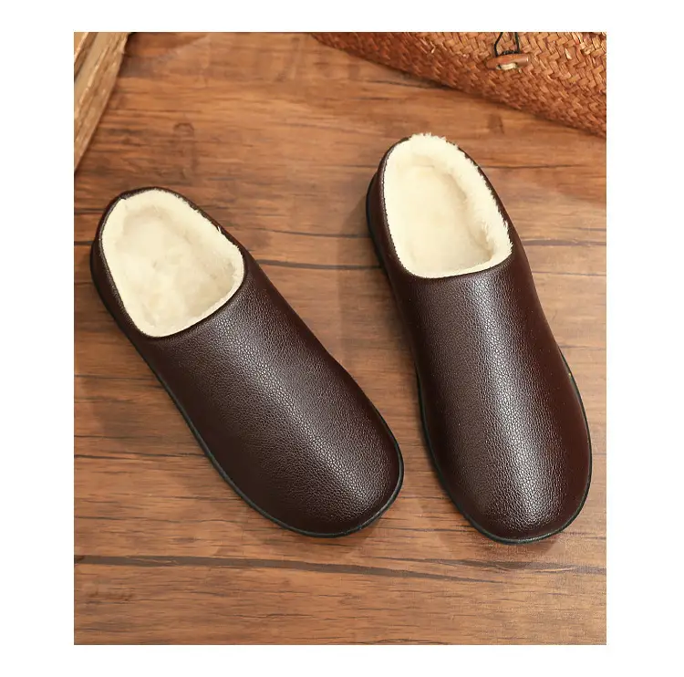 Winter New Home Men's Cotton Shoes Non-slip Soft Sole Leather Waterproof Men's Shoes Indoor Warm fleece-lined Cotton Slippers — feature 8