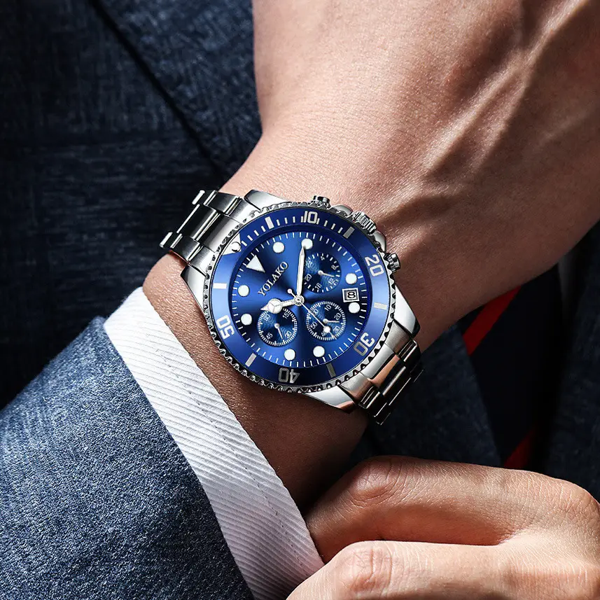 Volargro Men's Blue Chronograph Watch Steel Band - Image 6