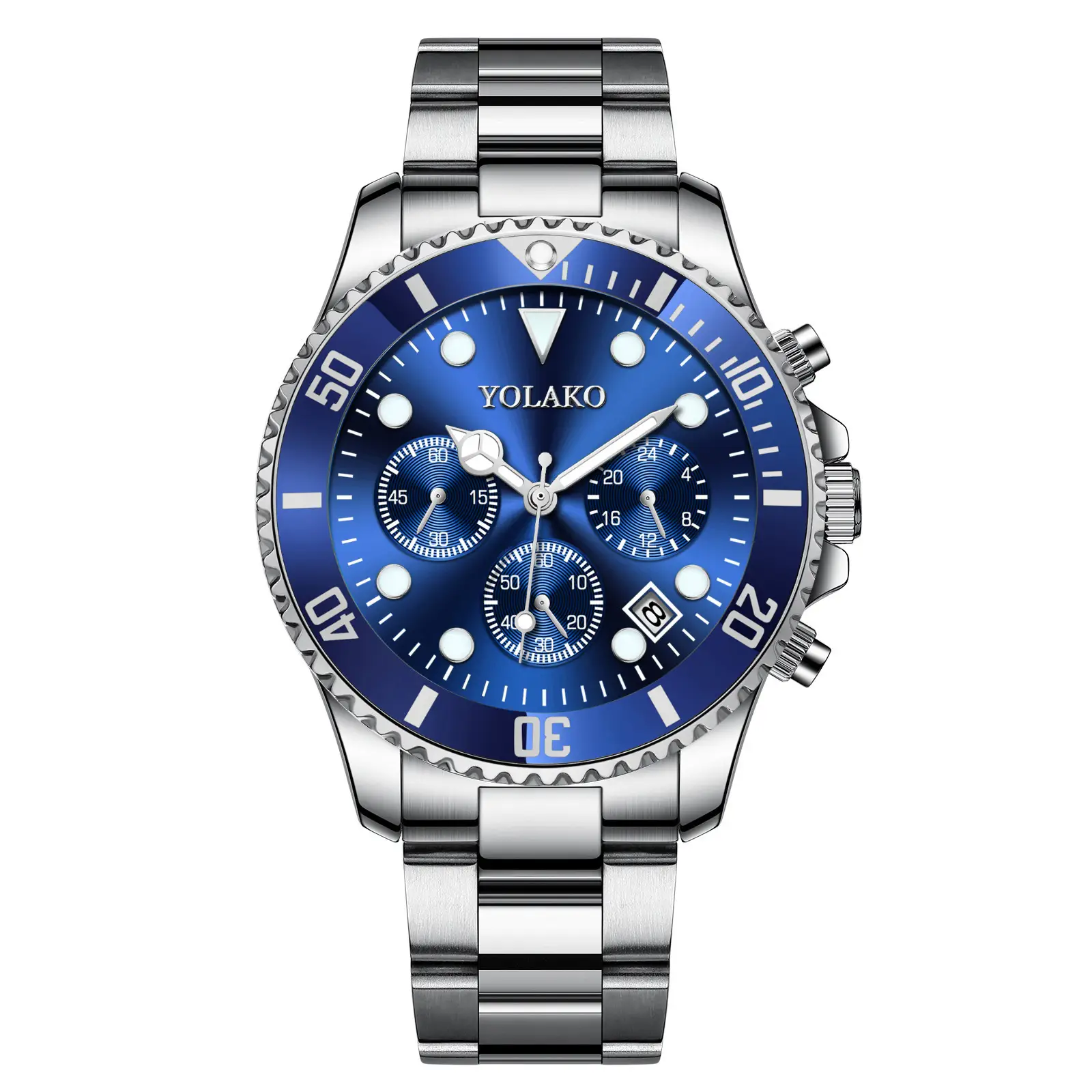 Volargro Men's Blue Chronograph Watch Steel Band - Image 3