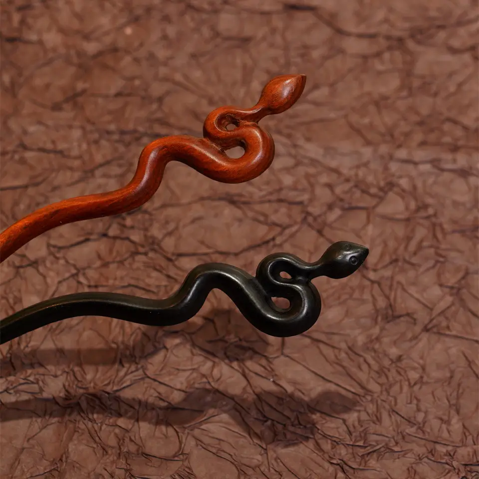 Vintage Ebony Hairpin with Snake Handle - Image 4