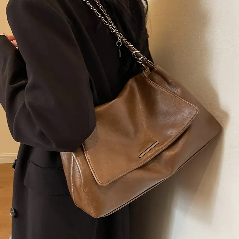 Women Brown Leather Chain Shoulder Bag 2026 - Image 6