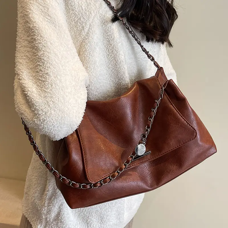 Women Brown Leather Chain Shoulder Bag 2026 - Image 8