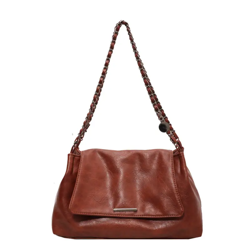 Women Brown Leather Chain Shoulder Bag 2026 - Image 9