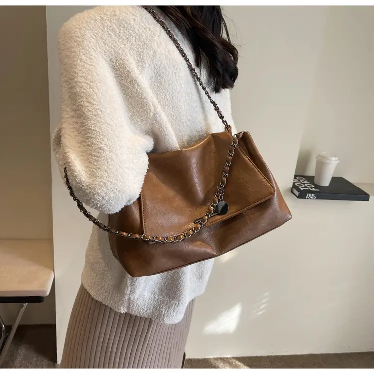 Women Brown Leather Chain Shoulder Bag 2026 — feature 24