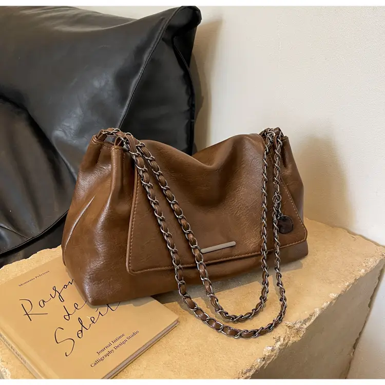 Women Brown Leather Chain Shoulder Bag 2026 — feature 34