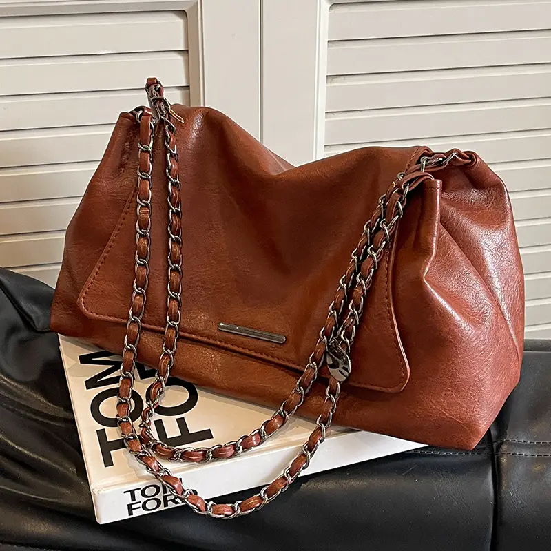 Women Brown Leather Chain Shoulder Bag 2026 - Image 2