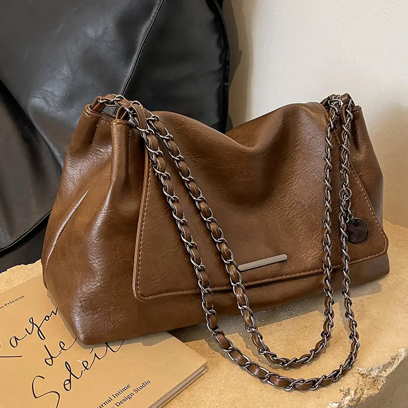 Women Brown Leather Chain Shoulder Bag 2026 - Image 3