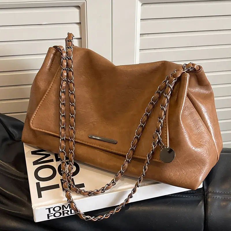 Women Brown Leather Chain Shoulder Bag 2026 - Image 4