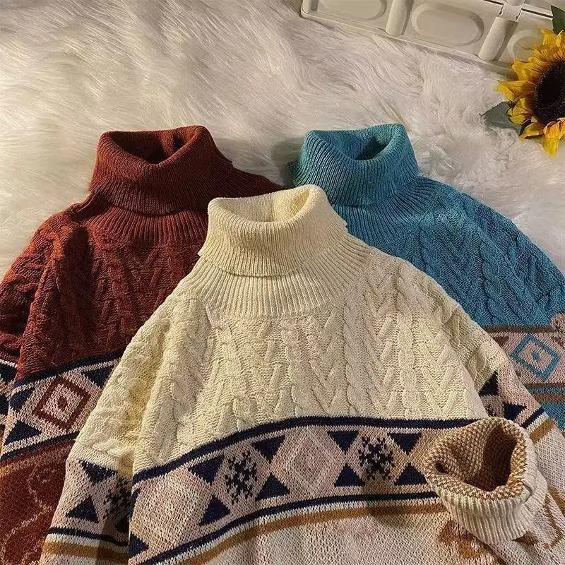 Winter Turtleneck Sweater for Men Women Brown Bear Print — feature 2