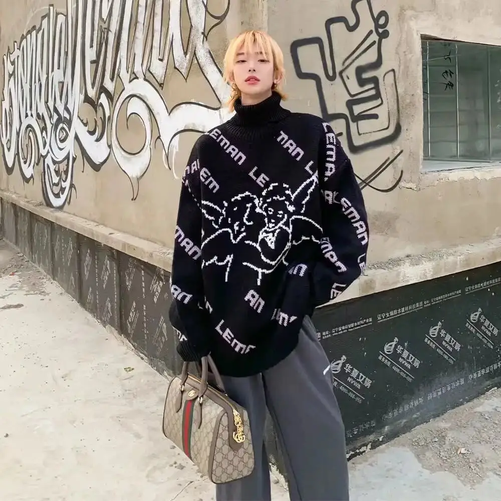 Winter Turtleneck Sweater for Men Women Brown Bear Print — feature 29