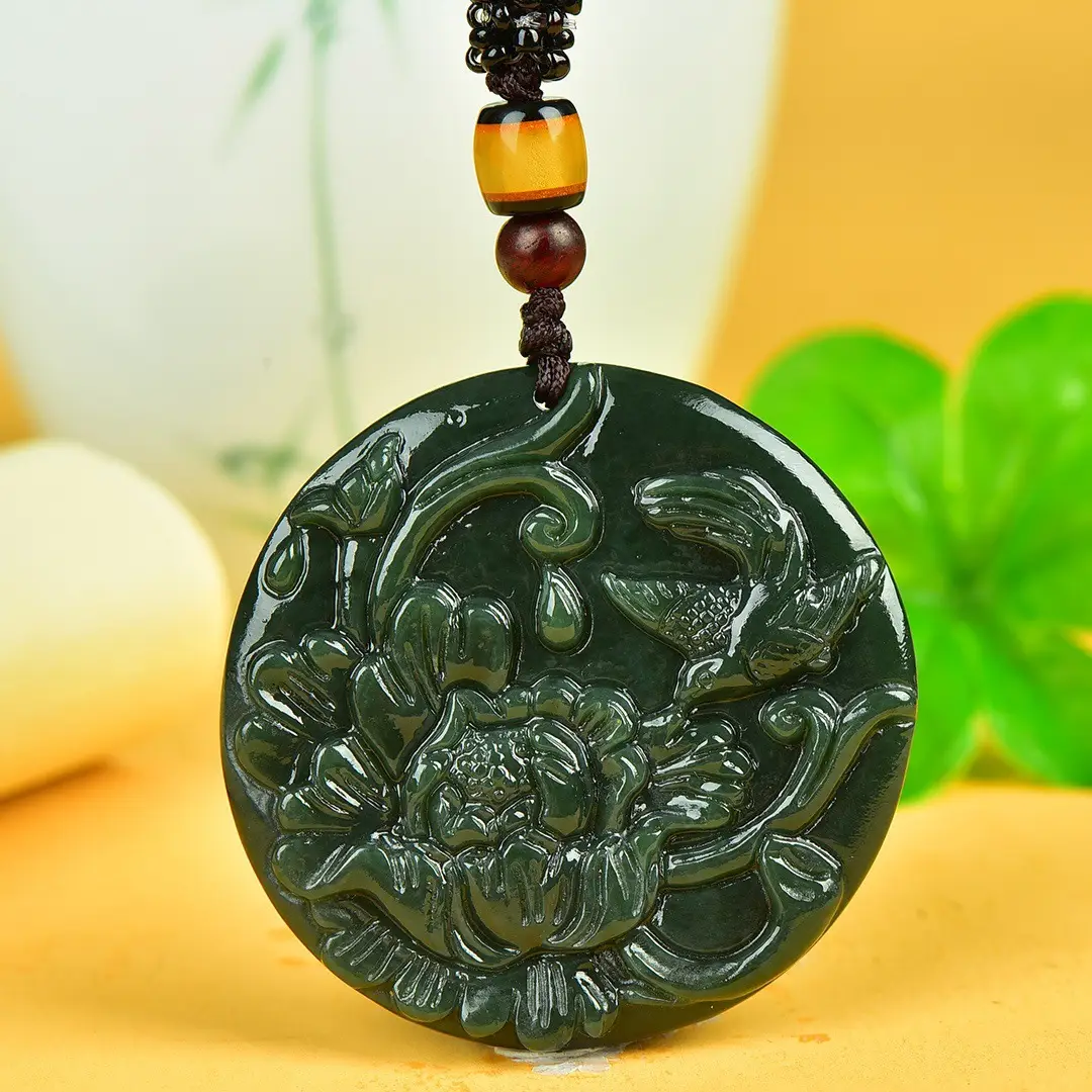 Hetian Jade Blossoms Pendant Green Floral Design - Image 3