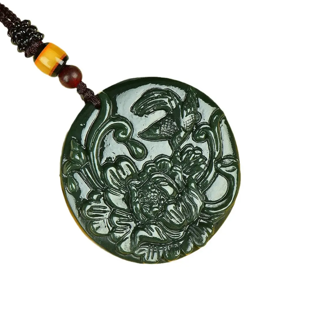 Hetian Jade Blossoms Pendant Green Floral Design - Image 5