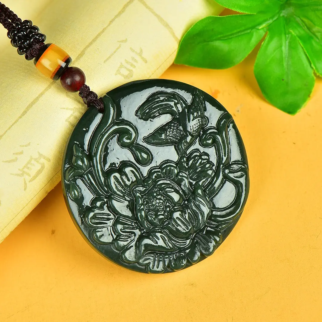 Hetian Jade Blossoms Pendant Green Floral Design — feature 6