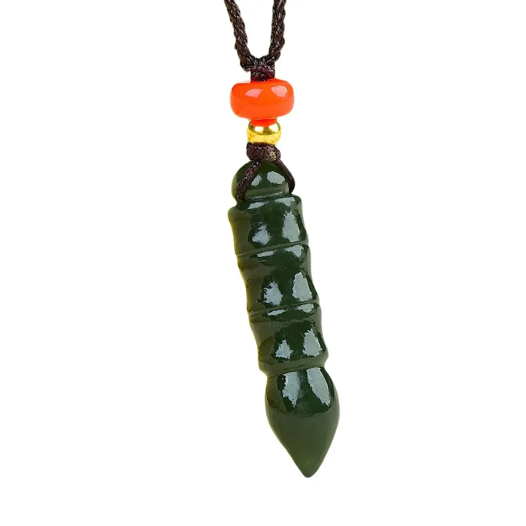 Hetian Jade Wenchang Pen Necklace with Red Bead
