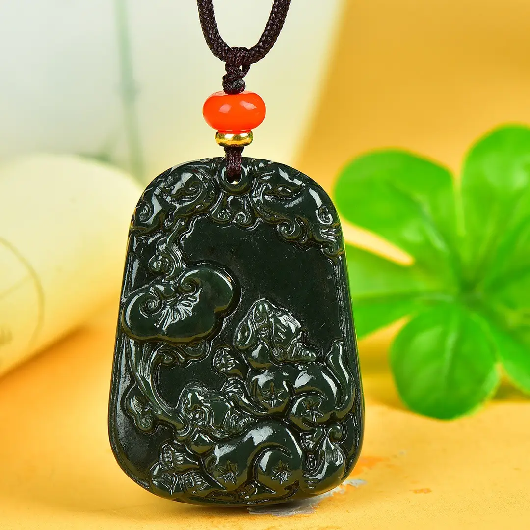 Hetian Jade Pendant Necklace White Button Top - Image 3