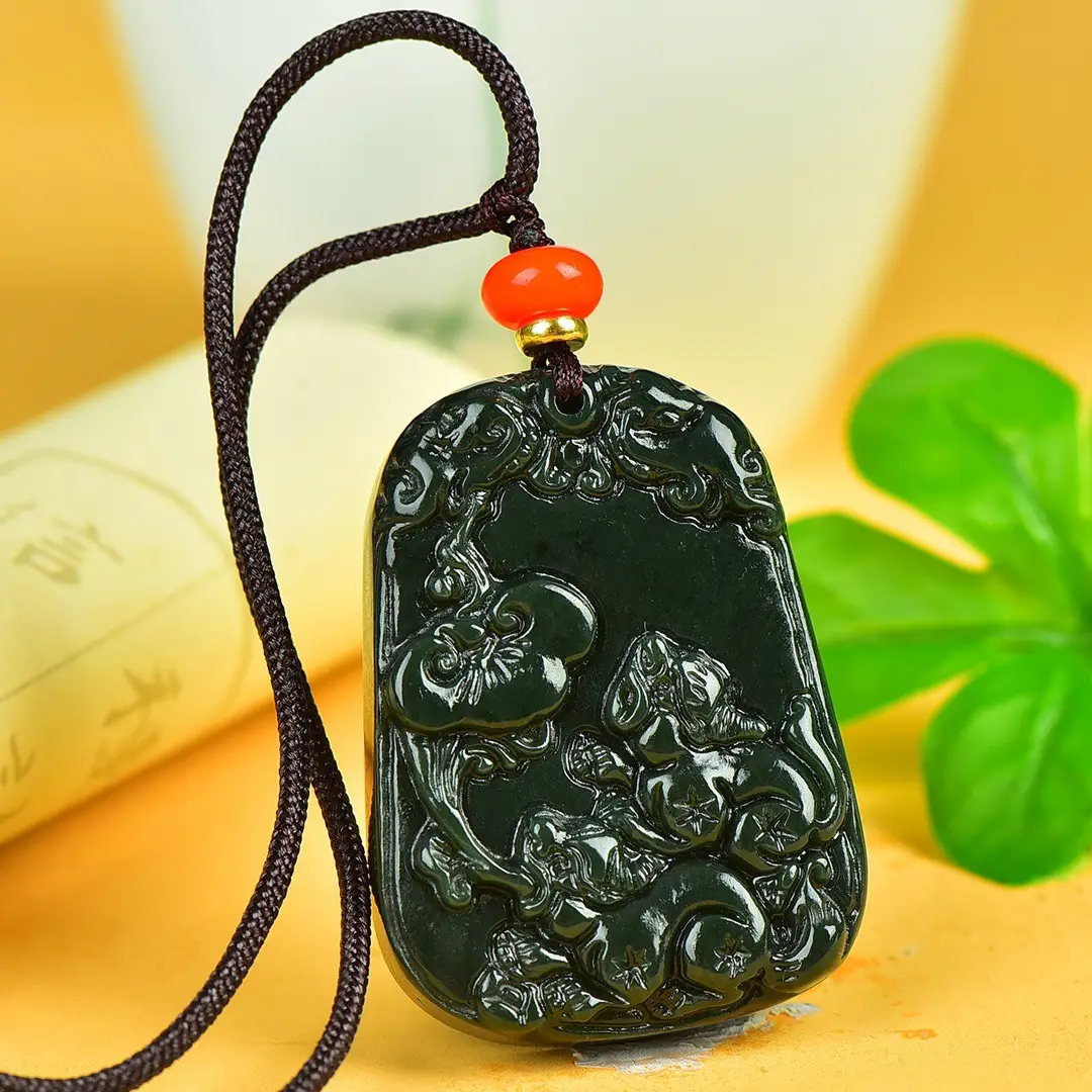 Hetian Jade Pendant Necklace White Button Top - Image 4