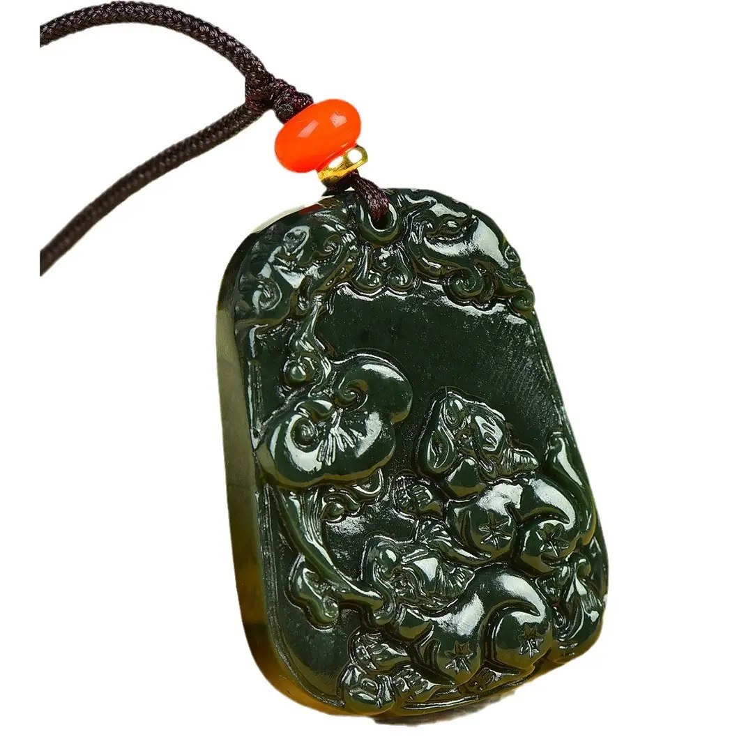 Hetian Jade Pendant Necklace White Button Top - Image 6