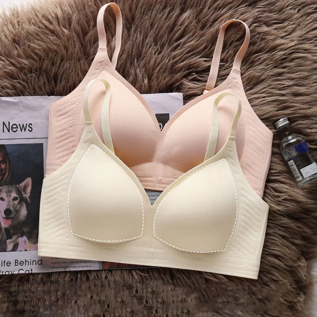 Seamless Underwear Women's Small chest push up wireless thin breathable upper support adjustable glossy soft bra New