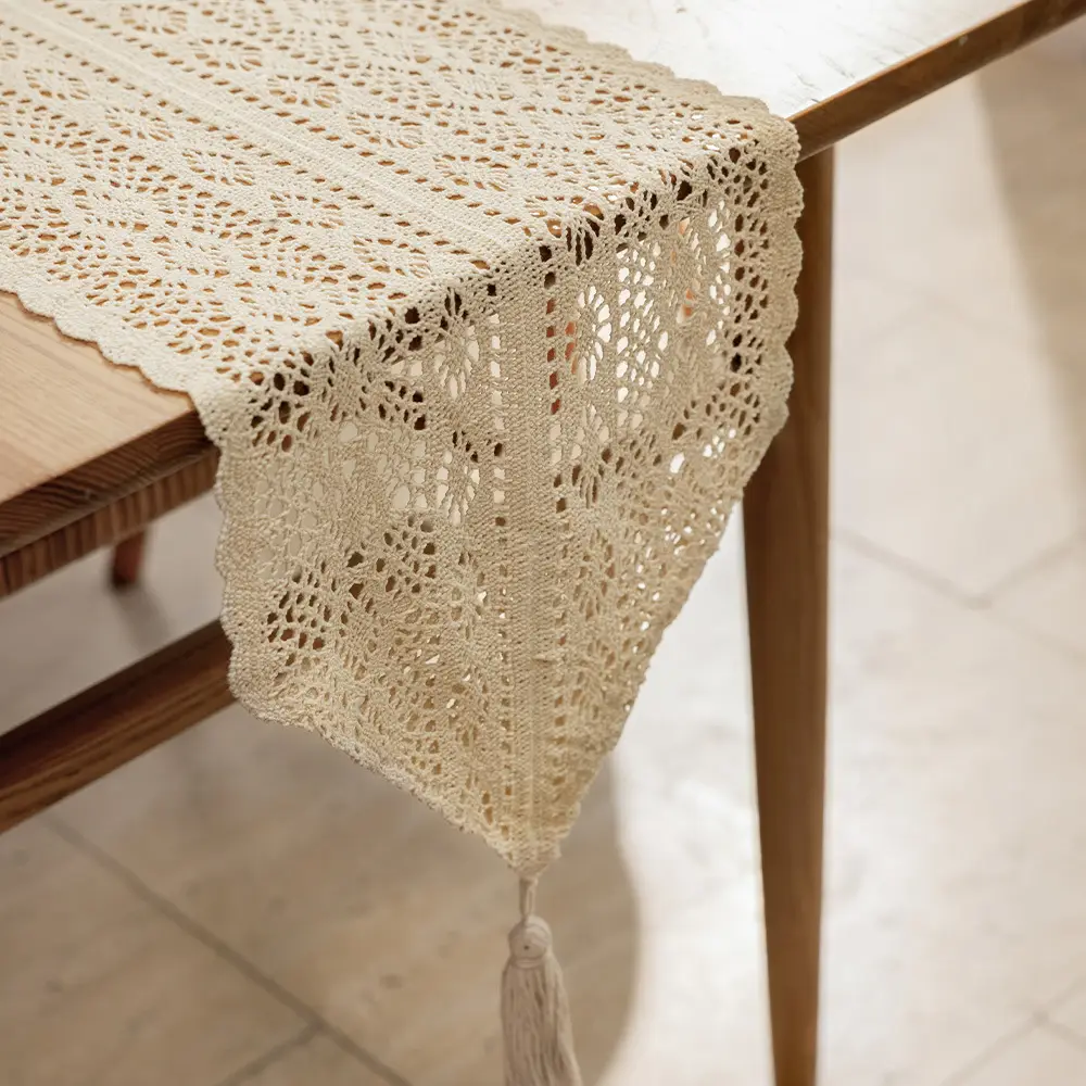 American Country Table Runner Hollow Vintage Cotton Crochet Table Runner Lace Tablecloth Sen Style TV Cabinet Coffee Table Cover Towel