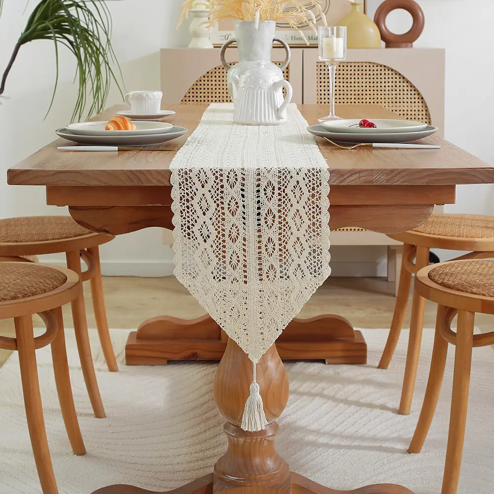 American Country Table Runner Hollow Vintage Cotton Crochet Table Runner Lace Tablecloth Sen Style TV Cabinet Coffee Table Cover Towel