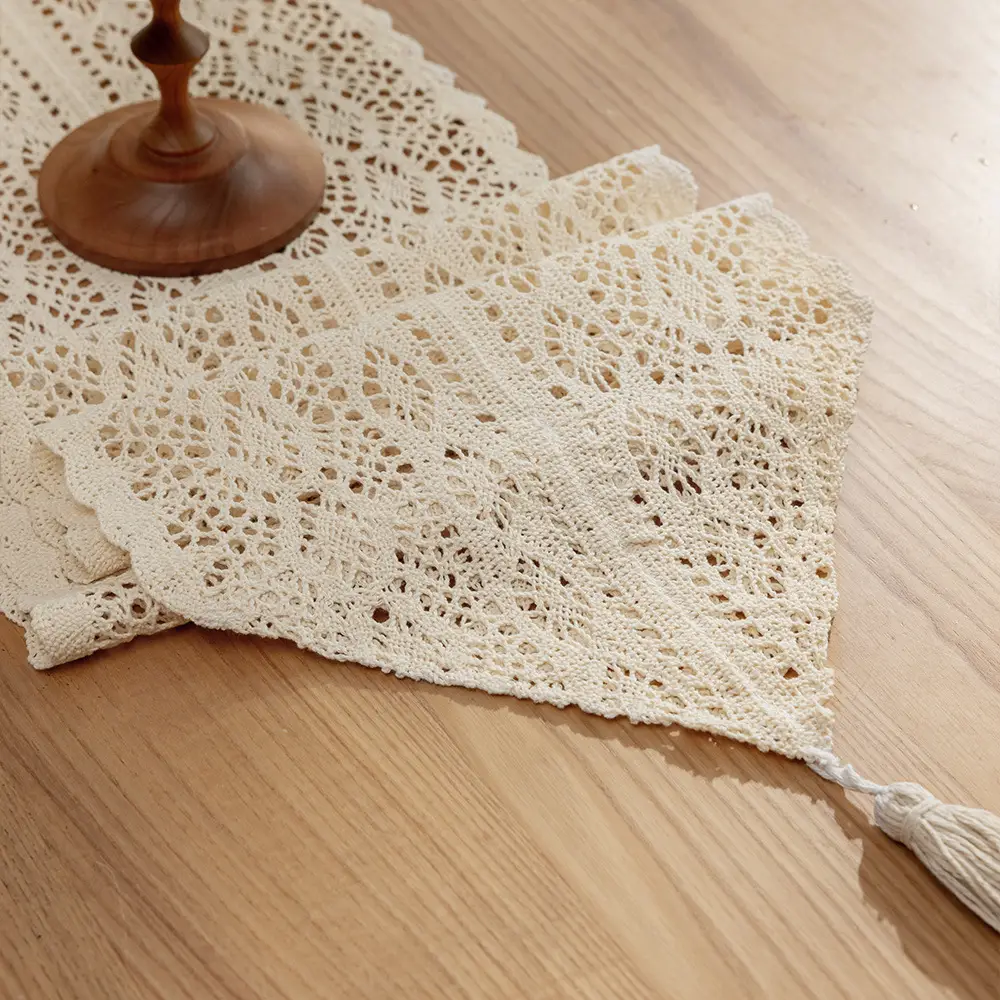 American Country Table Runner Hollow Vintage Cotton Crochet Table Runner Lace Tablecloth Sen Style TV Cabinet Coffee Table Cover Towel