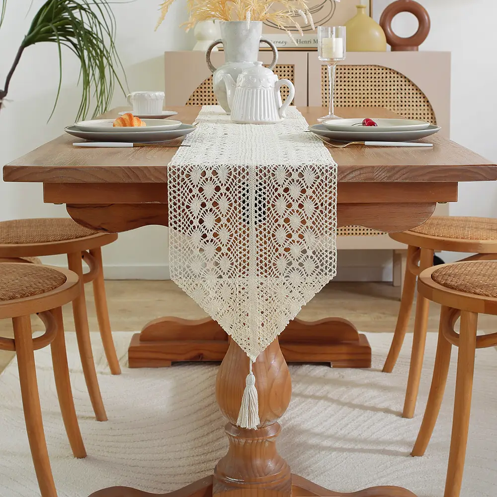American Country Table Runner Hollow Vintage Cotton Crochet Table Runner Lace Tablecloth Sen Style TV Cabinet Coffee Table Cover Towel
