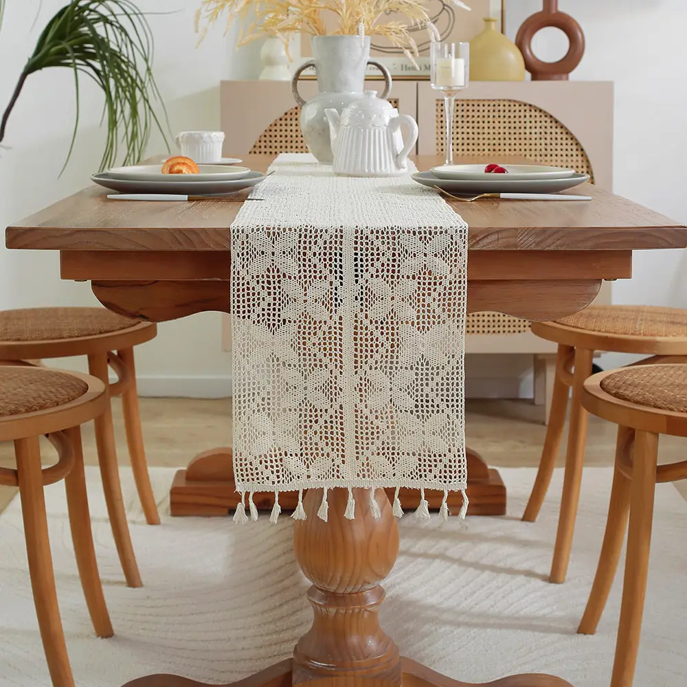 American Country Table Runner Hollow Vintage Cotton Crochet Table Runner Lace Tablecloth Sen Style TV Cabinet Coffee Table Cover Towel