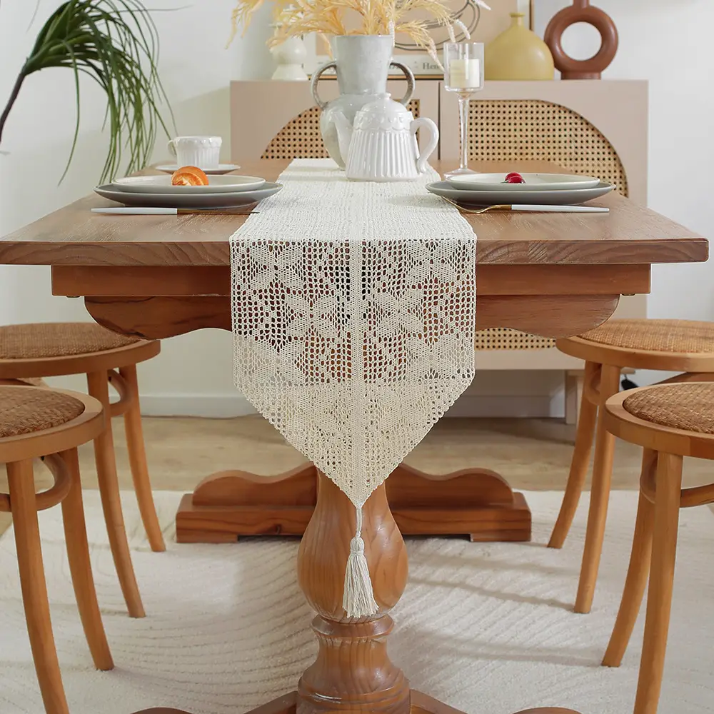 American Country Table Runner Hollow Vintage Cotton Crochet Table Runner Lace Tablecloth Sen Style TV Cabinet Coffee Table Cover Towel