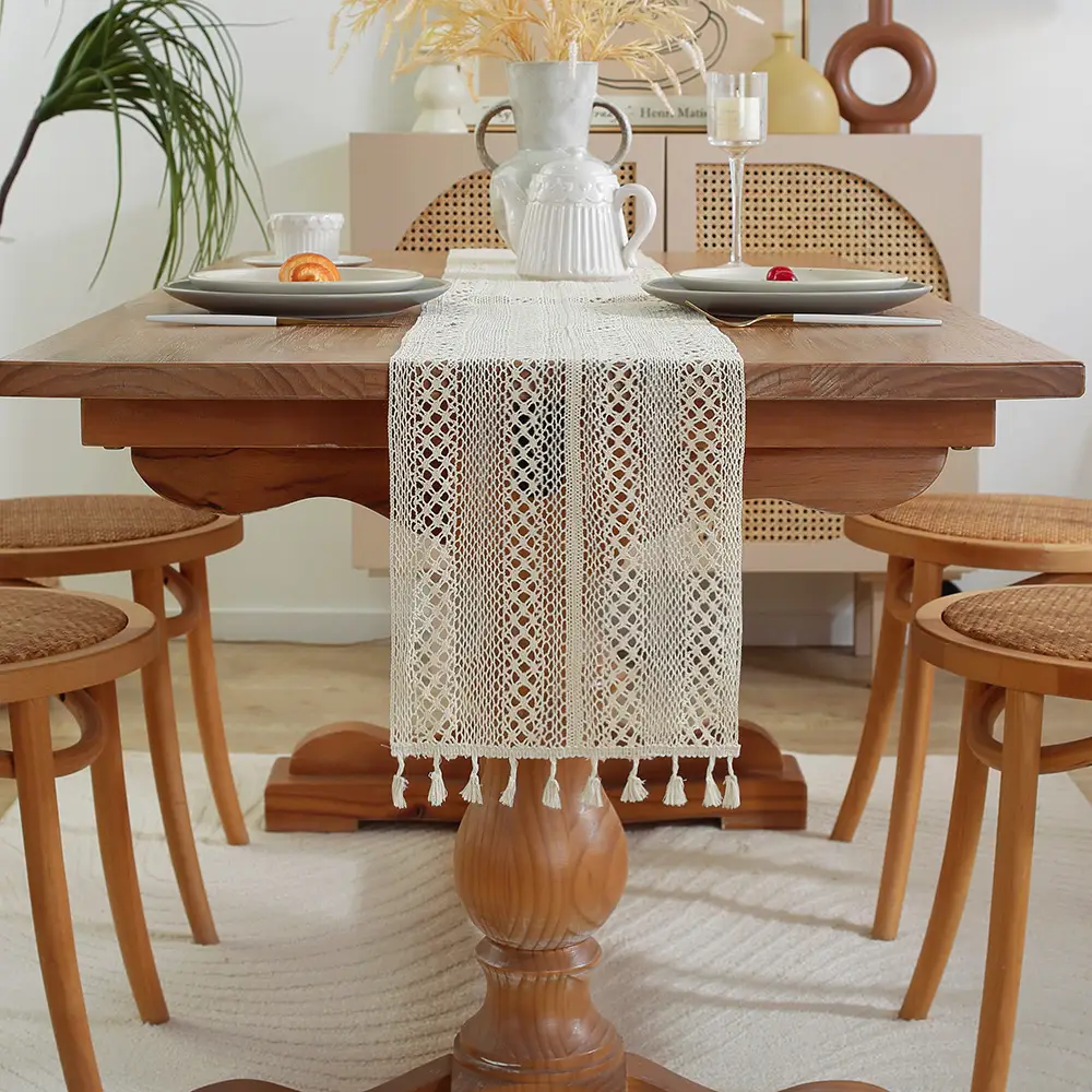 American Country Table Runner Hollow Vintage Cotton Crochet Table Runner Lace Tablecloth Sen Style TV Cabinet Coffee Table Cover Towel