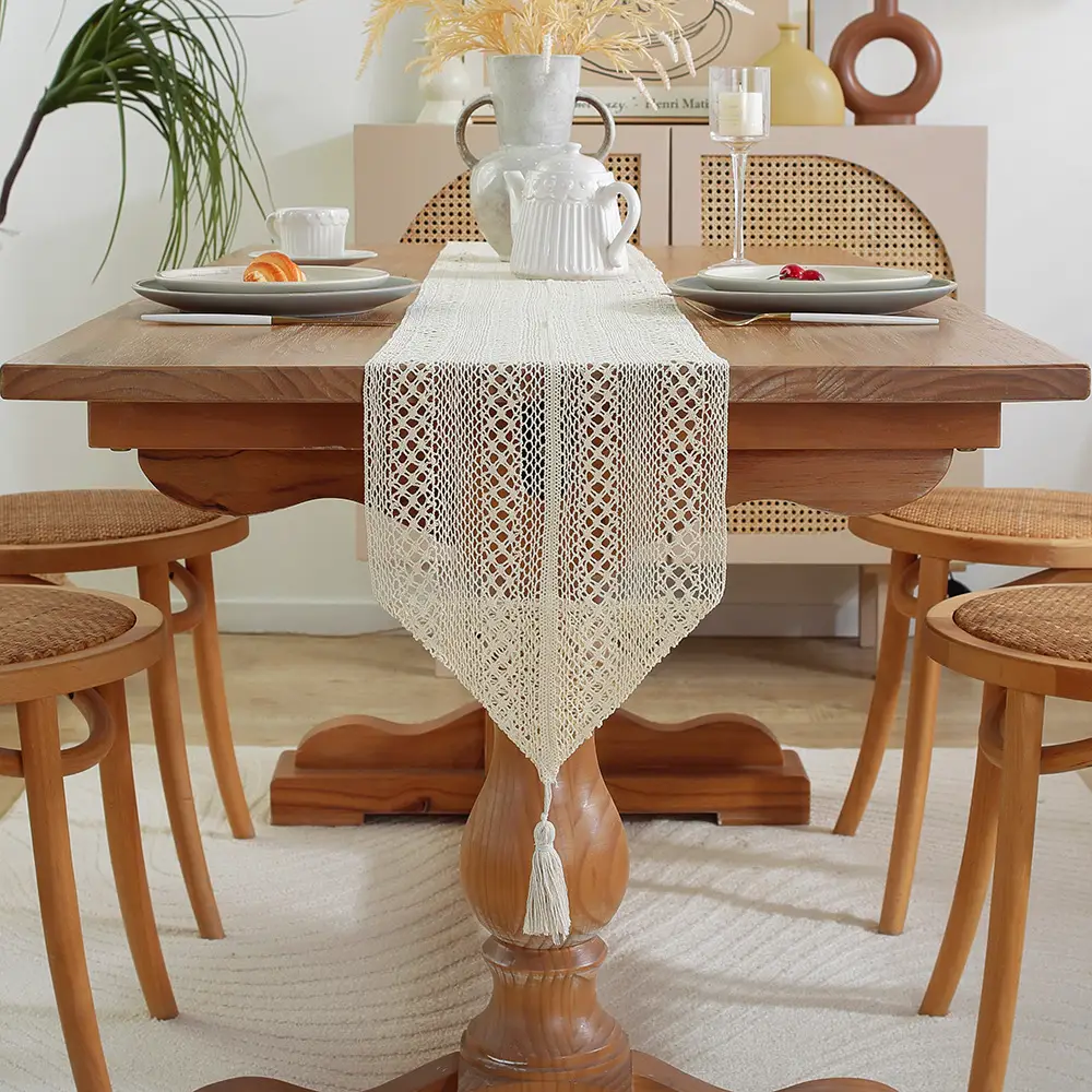 American Country Table Runner Hollow Vintage Cotton Crochet Table Runner Lace Tablecloth Sen Style TV Cabinet Coffee Table Cover Towel
