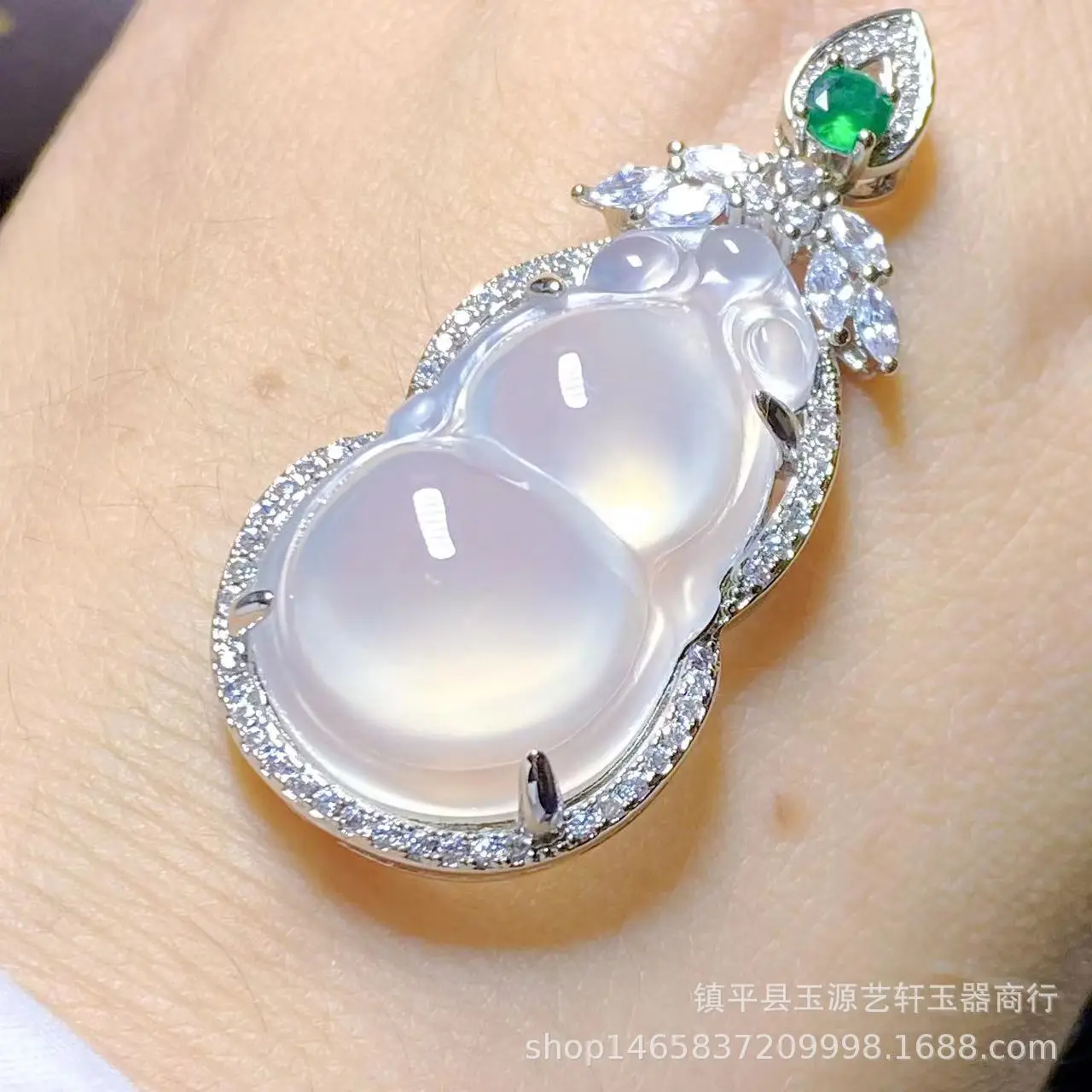Madagas High Ice White Chalcedony 925 Silver Plated Inlaid Bean Pendant with Agate Buddha Jade Gourd Hanging - Image 10