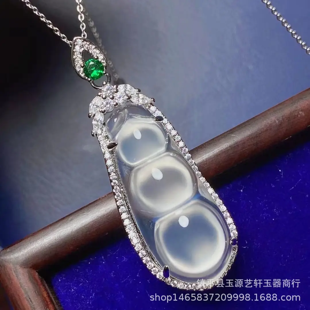 Madagas High Ice White Chalcedony 925 Silver Plated Inlaid Bean Pendant with Agate Buddha Jade Gourd Hanging — feature 10