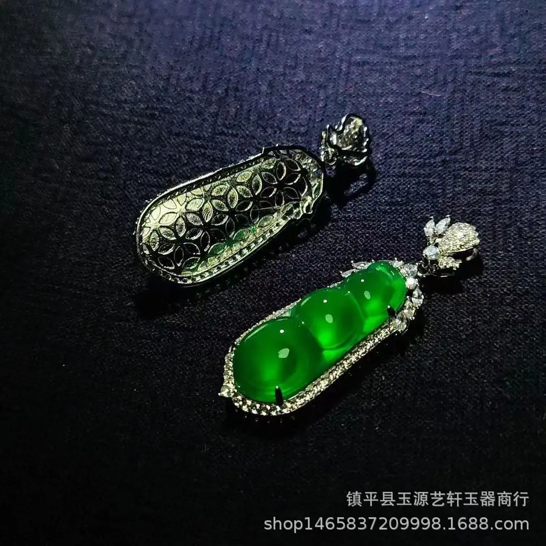 Madagas High Ice White Chalcedony 925 Silver Plated Inlaid Bean Pendant with Agate Buddha Jade Gourd Hanging — feature 14