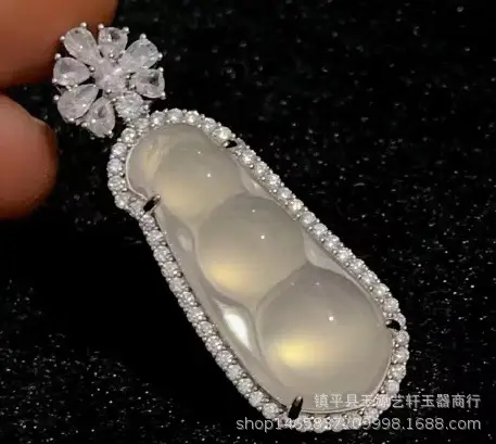 Madagas High Ice White Chalcedony 925 Silver Plated Inlaid Bean Pendant with Agate Buddha Jade Gourd Hanging — feature 16