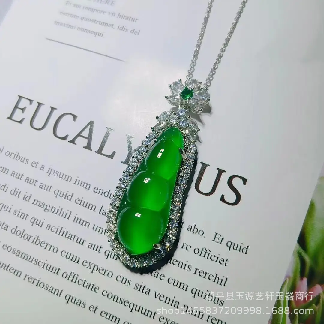 Madagas High Ice White Chalcedony 925 Silver Plated Inlaid Bean Pendant with Agate Buddha Jade Gourd Hanging — feature 3